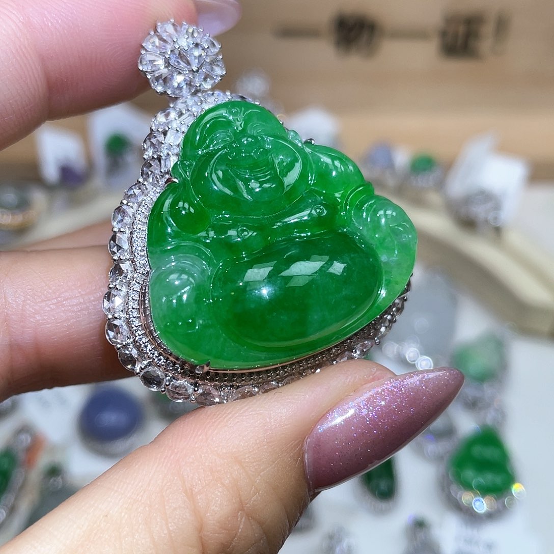 翡翠18K金镶嵌吊坠(不含链)