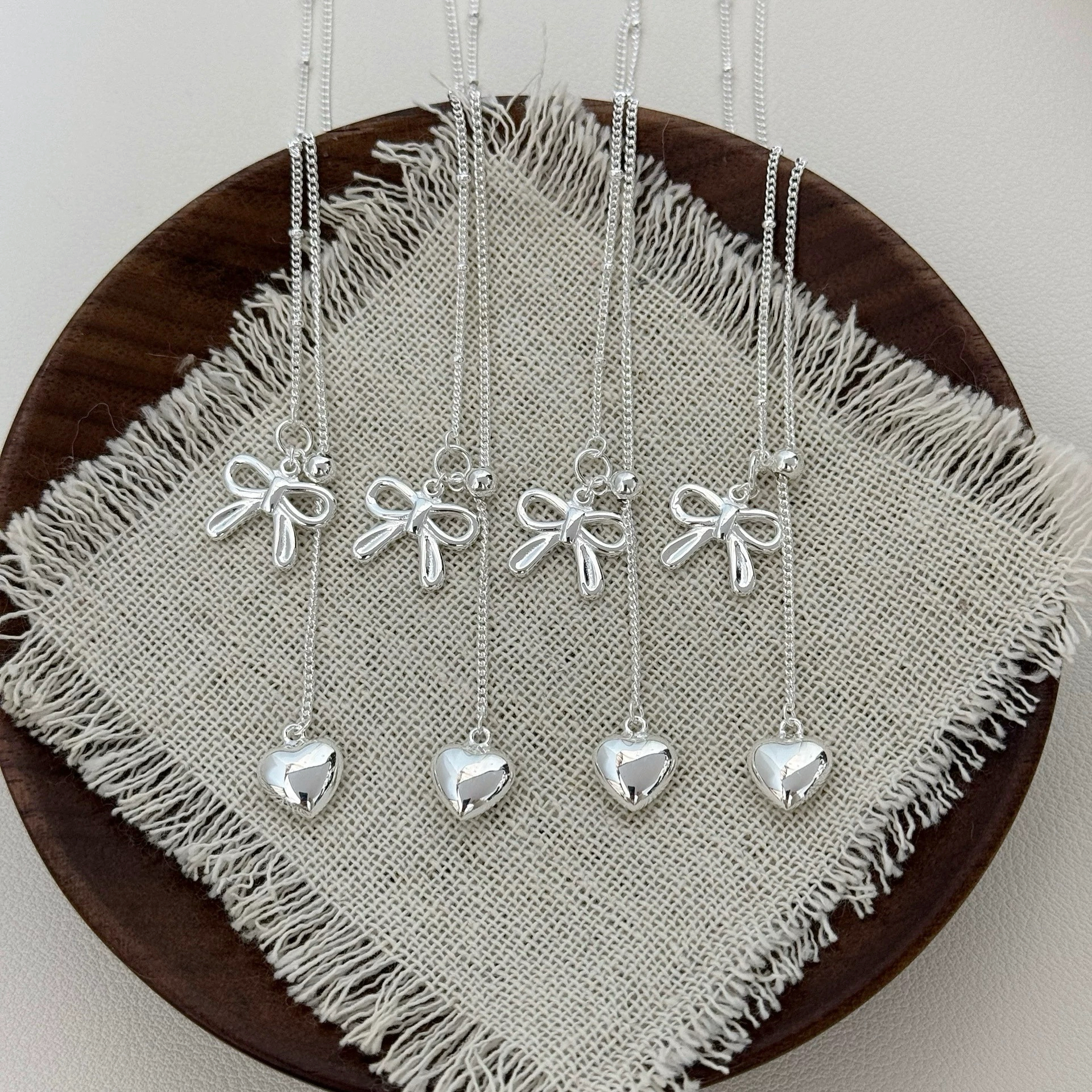 铜合金项链 X0016  爱心蝴蝶结项链简约百搭气质时尚锁骨链 