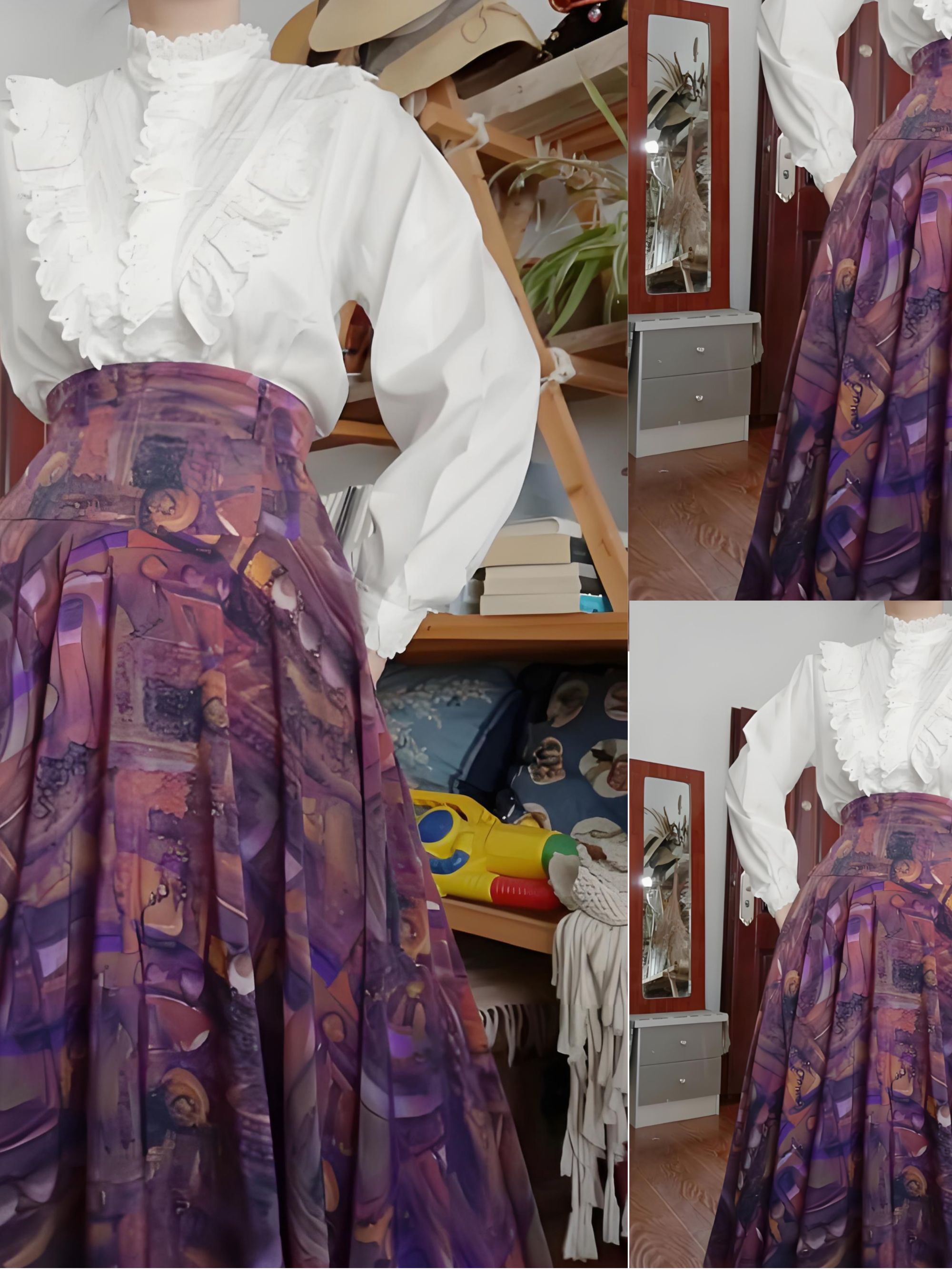 古着半身裙 复古拼接半身裙