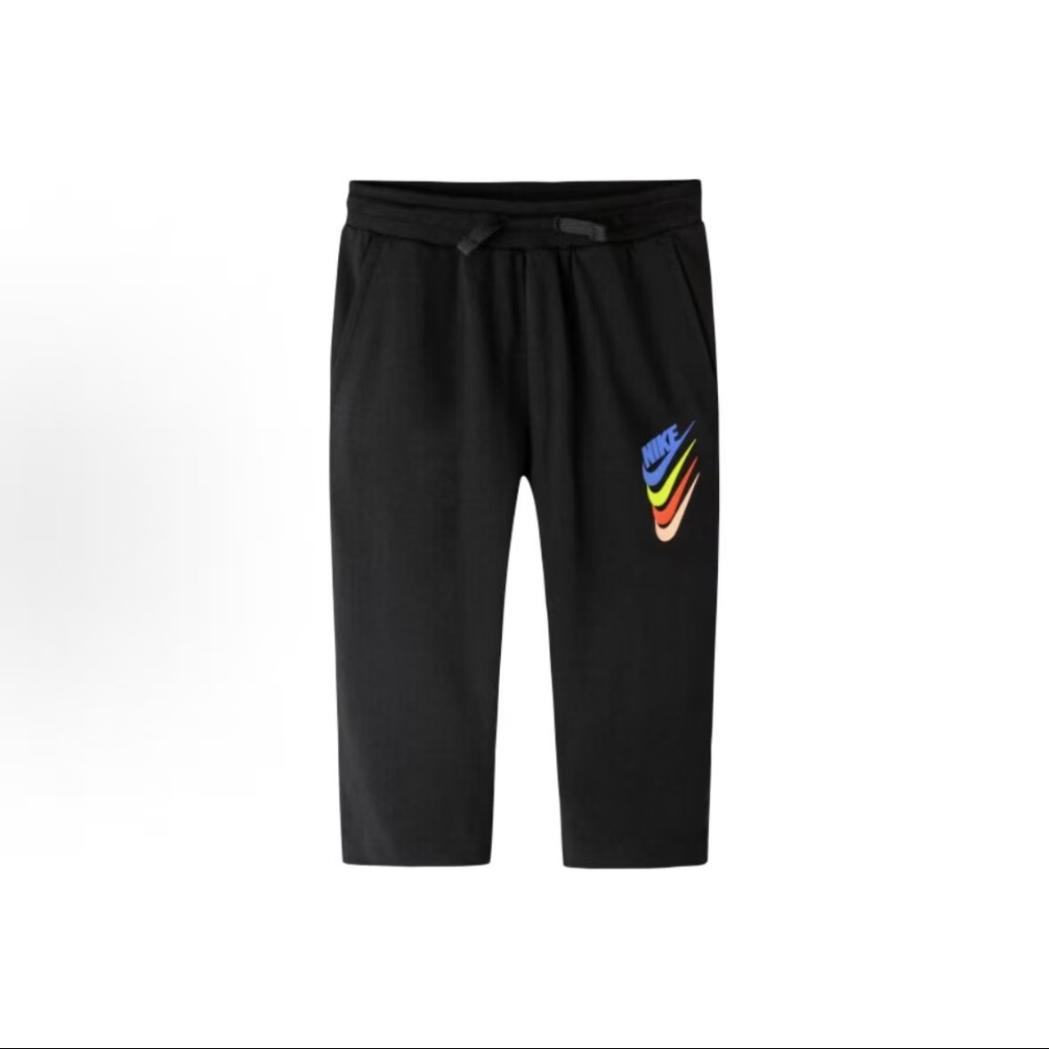 NIKE/耐克针织运动裤 logo印花系带七分 正黑色DX7767-010