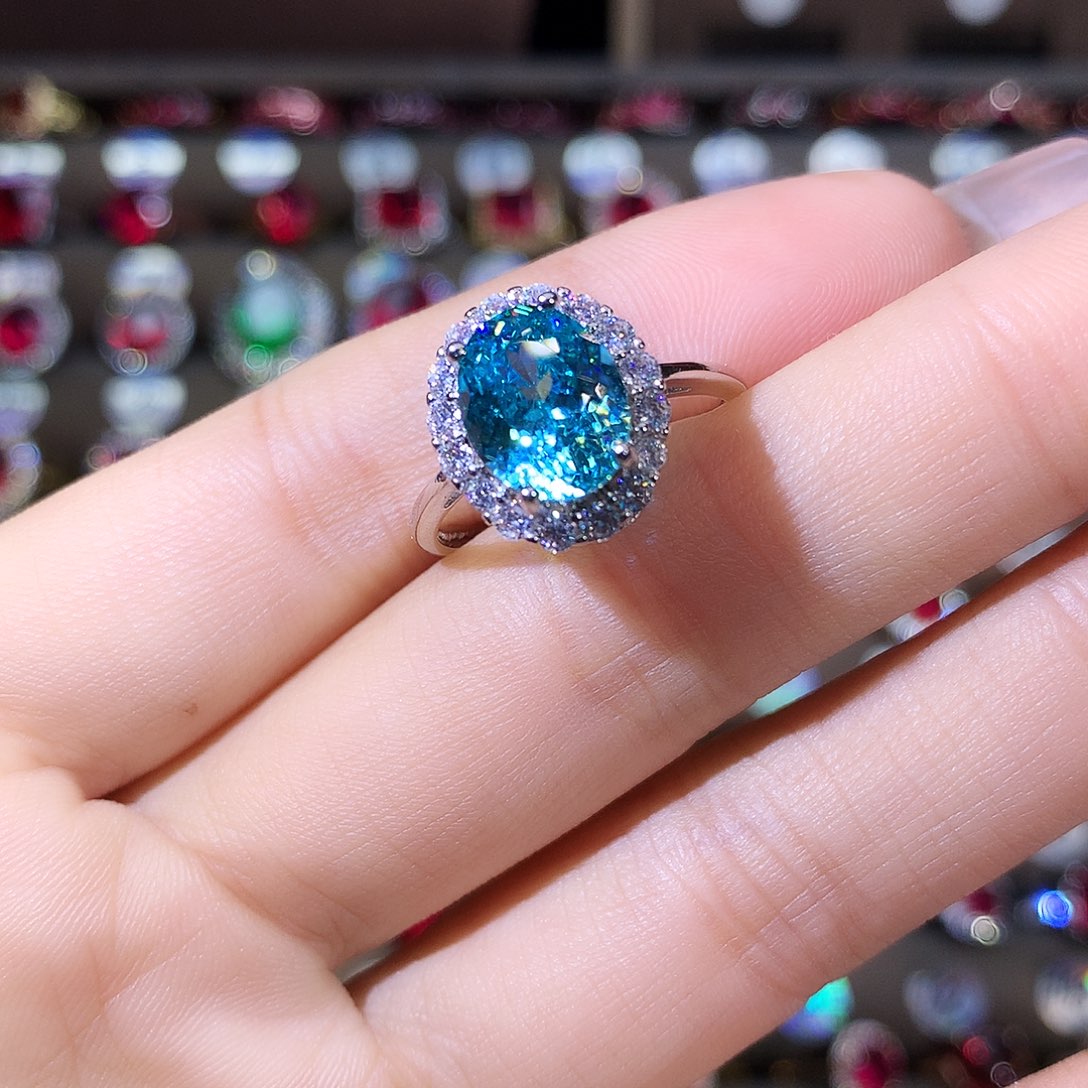 银S925镶嵌戒指碧玺白鸟巢切810