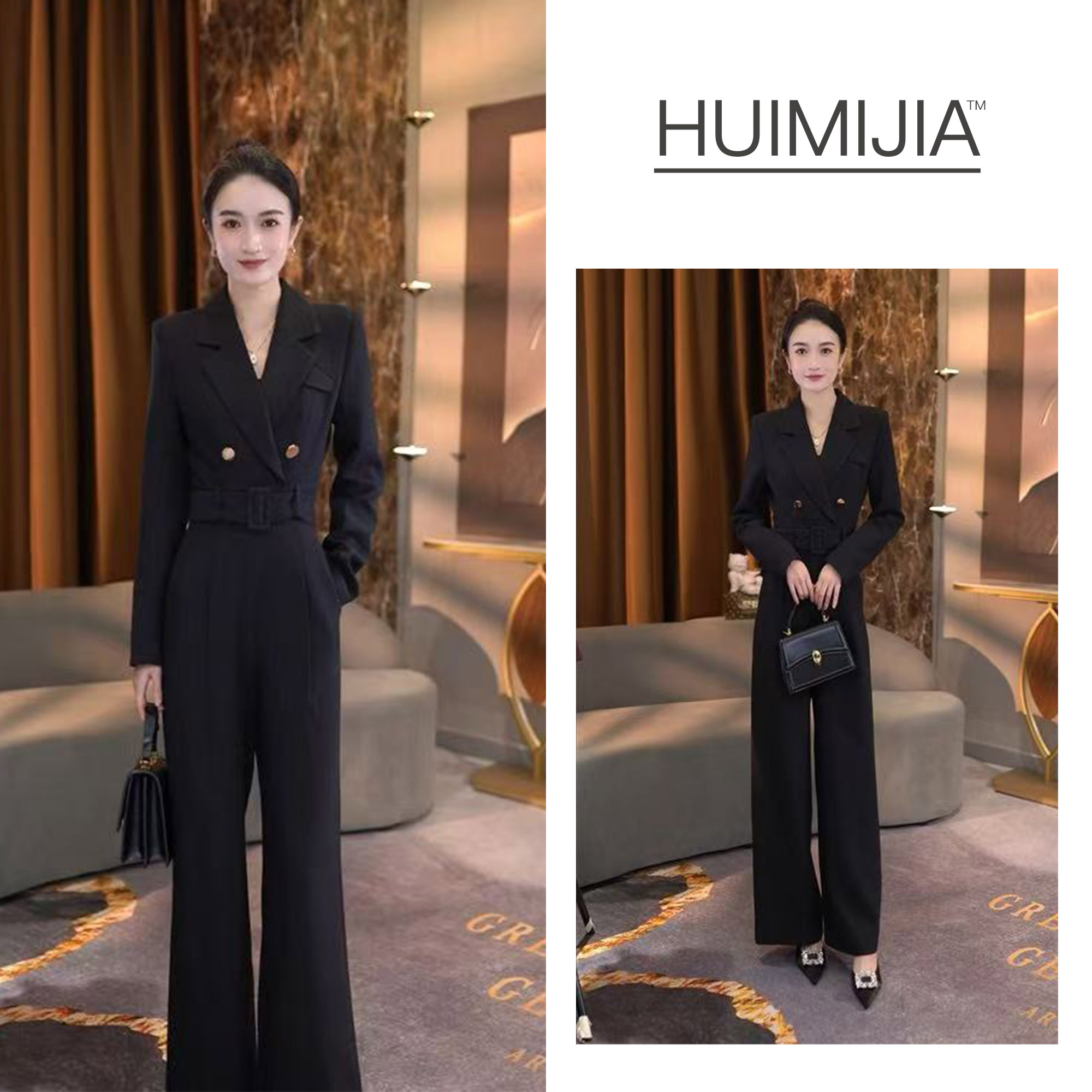 【秋季新款】原创设计轻奢收腰西装领直筒连体裤【Q25516】