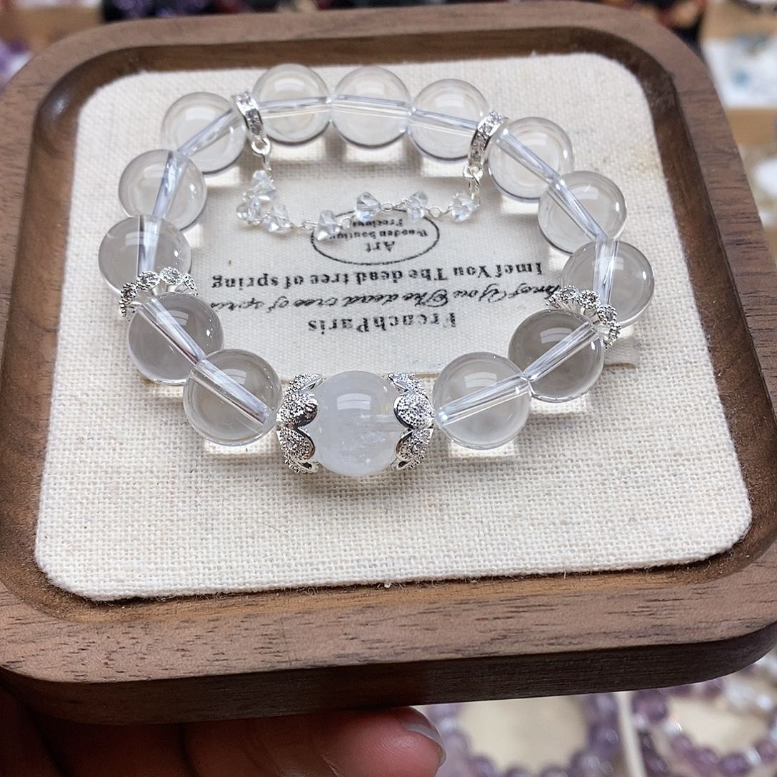 水晶手链未镶嵌潇**饼白水晶手串