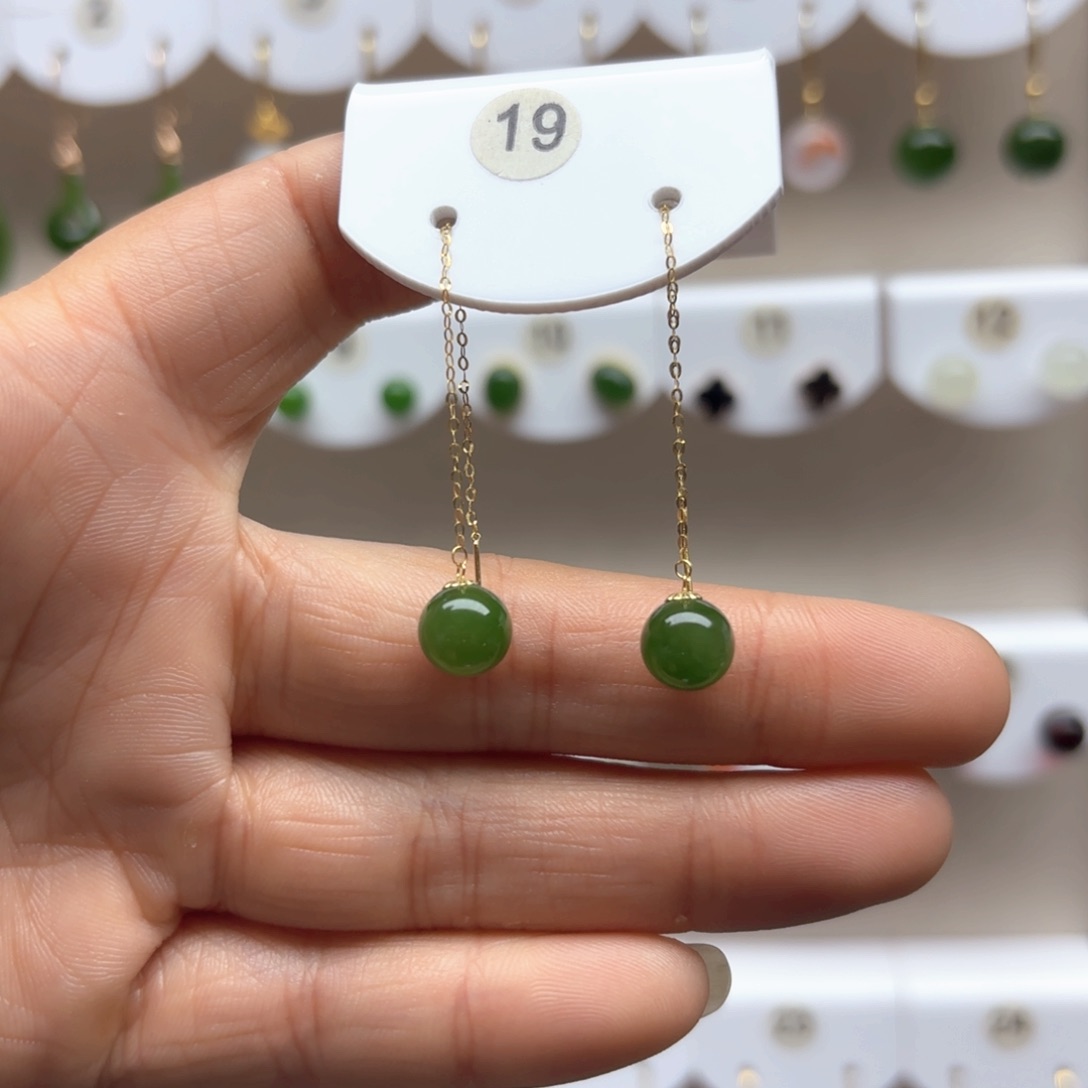 和田玉耳饰18K金镶嵌