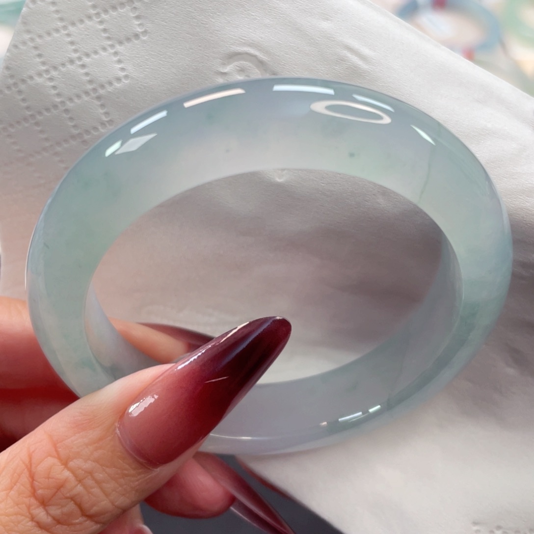 未镶嵌手镯翡翠13号53.6种老冰胶起光蓝底飘花