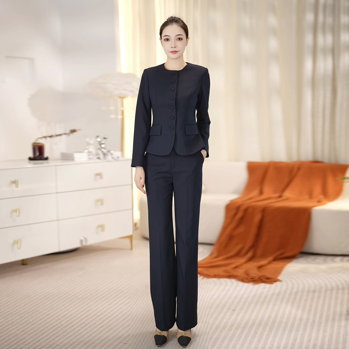2025秋季圆领西装套装气质时尚女神范套装春秋冬三季可穿（PX380）