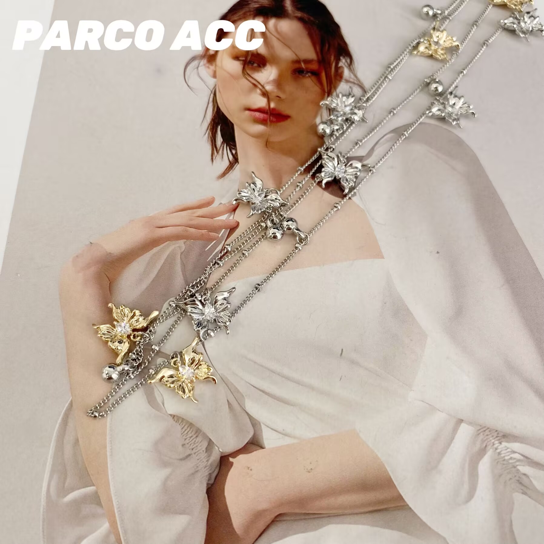 铜合金合成锆石项链 C312 双色蝴碟项链GT301