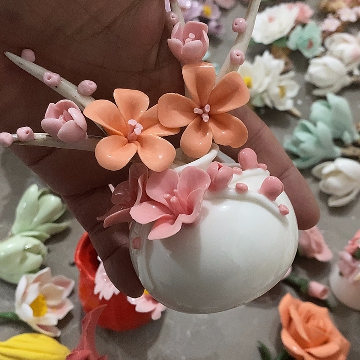 瓷片纯手工陶瓷花摆件瑕