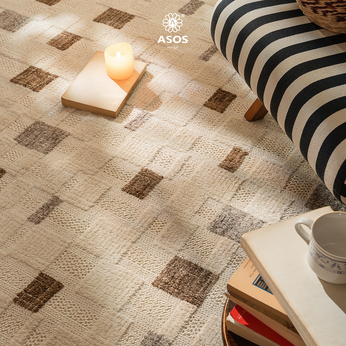 【全球独家授权】ASOS原装进口原木奶油风极简编制客厅地毯