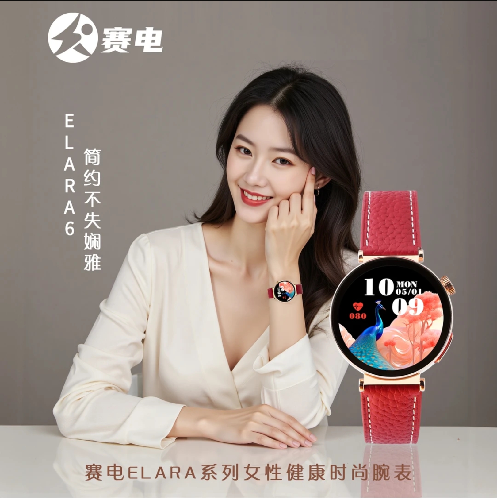 赛电E6女士蓝牙智能手表心电血氧心率睡眠经期跟踪健康管理通话