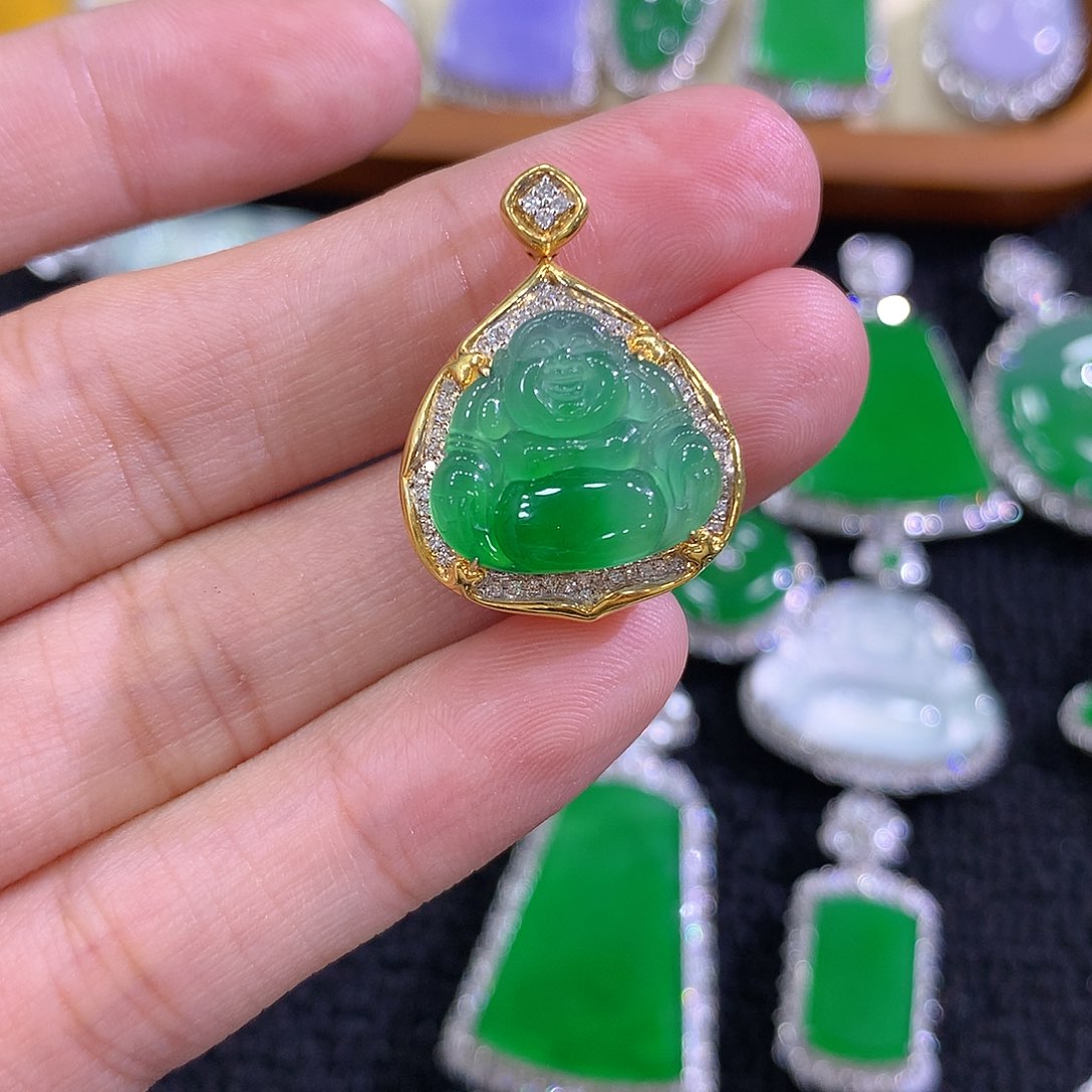 【闪购商品】翡翠18K金镶嵌吊坠(不含链)佛公
