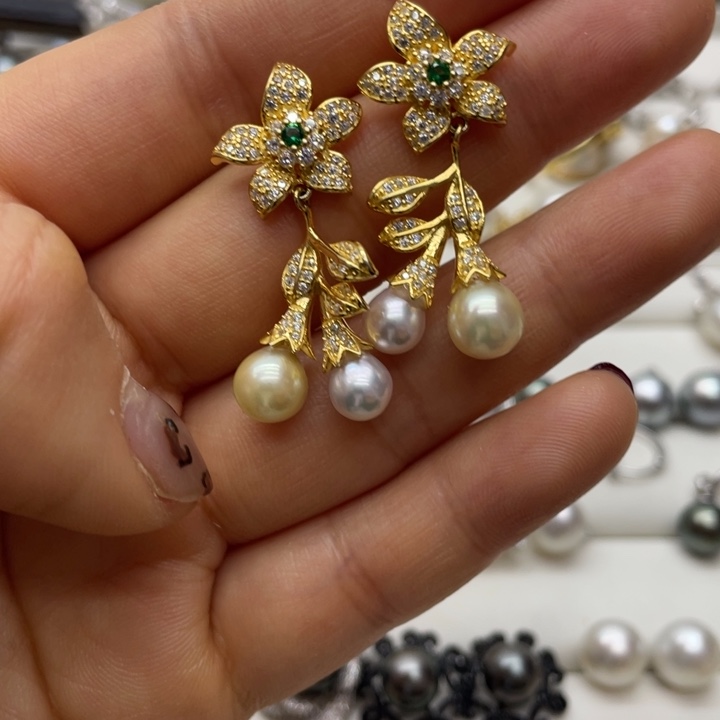 海水珍珠耳饰银S925镶嵌