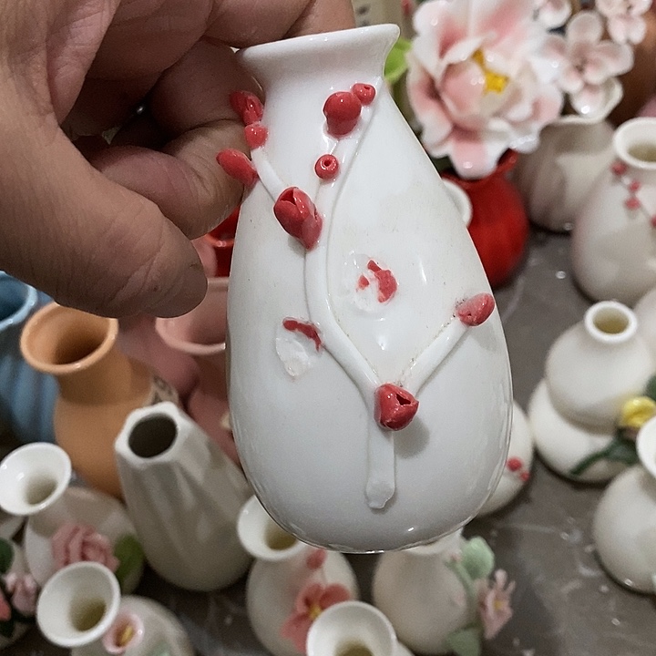 瓷片纯手工陶瓷花摆件瑕