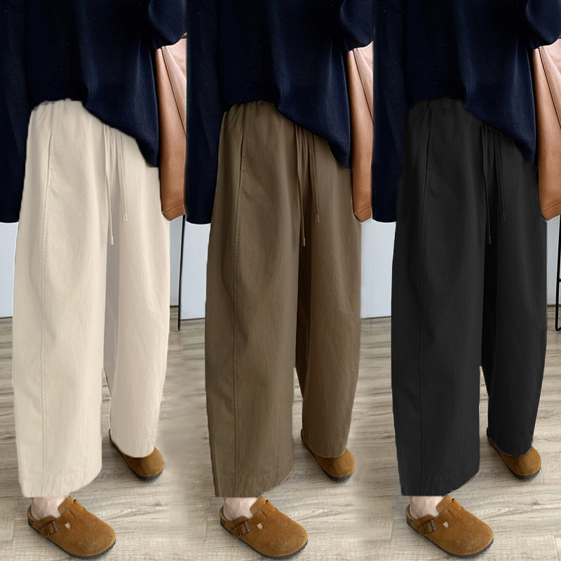 【纯棉100%+两个裤长】小个子早秋新款八分九分阔腿裤子女休闲裤