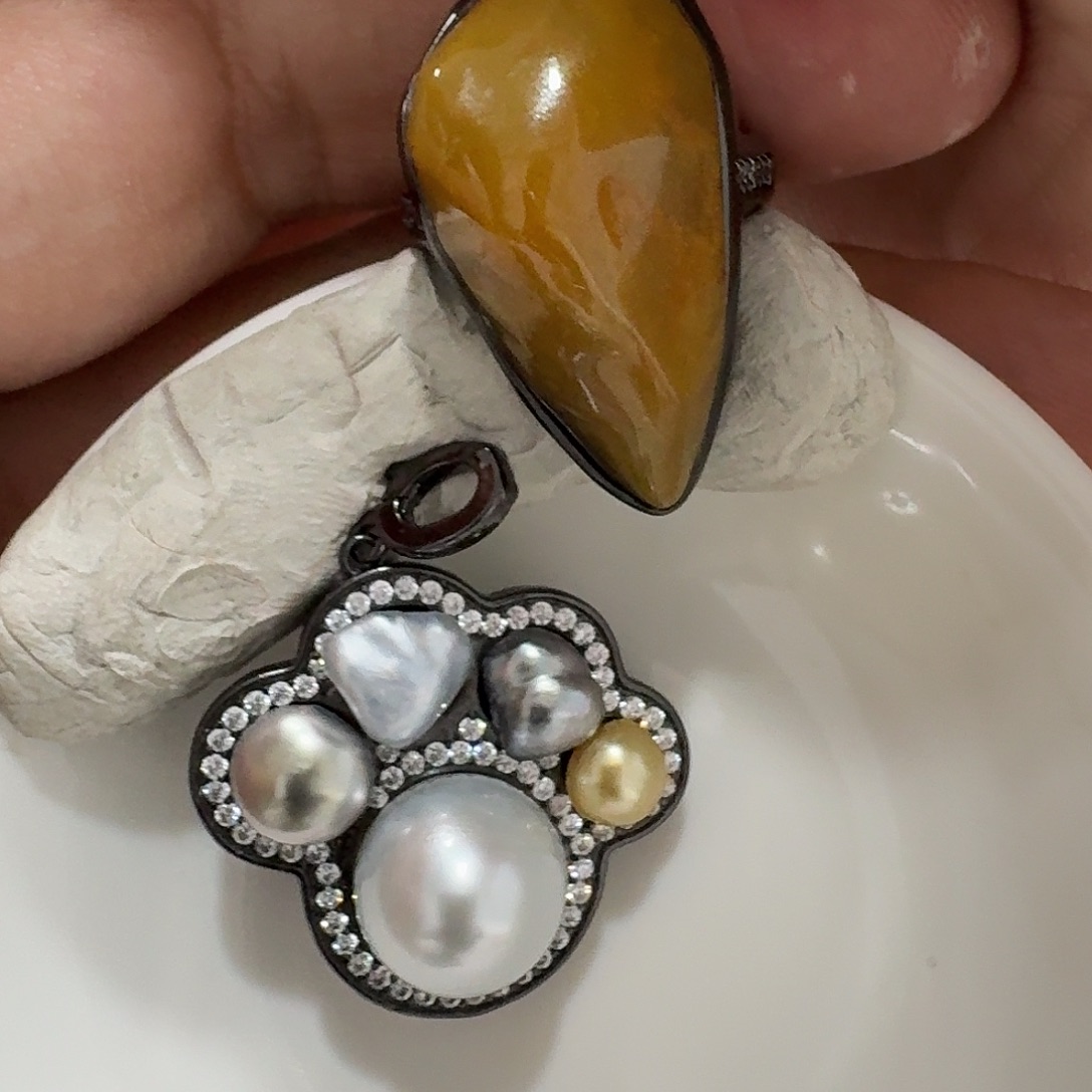 吊坠(不含链)银S925镶嵌海水珍珠