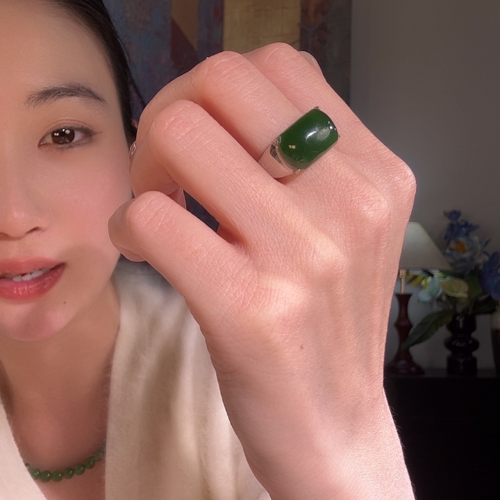 和田玉银S925镶嵌戒指