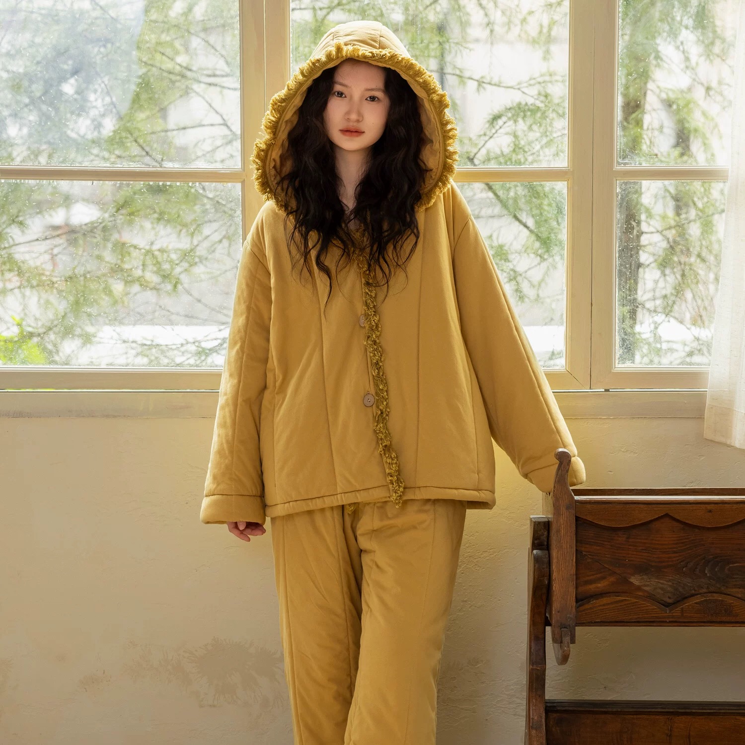 族玛士睡衣冬款女2025新款秋冬纯棉夹棉加厚保暖可外穿家居服套装