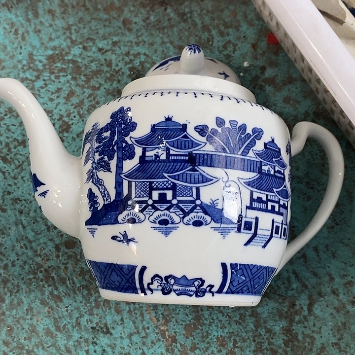 摆件陶青花梧桐大茶壶