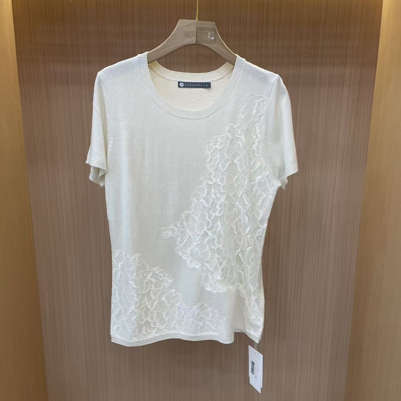 【LJWM】桑蚕丝山羊绒短袖针织上衣 93751