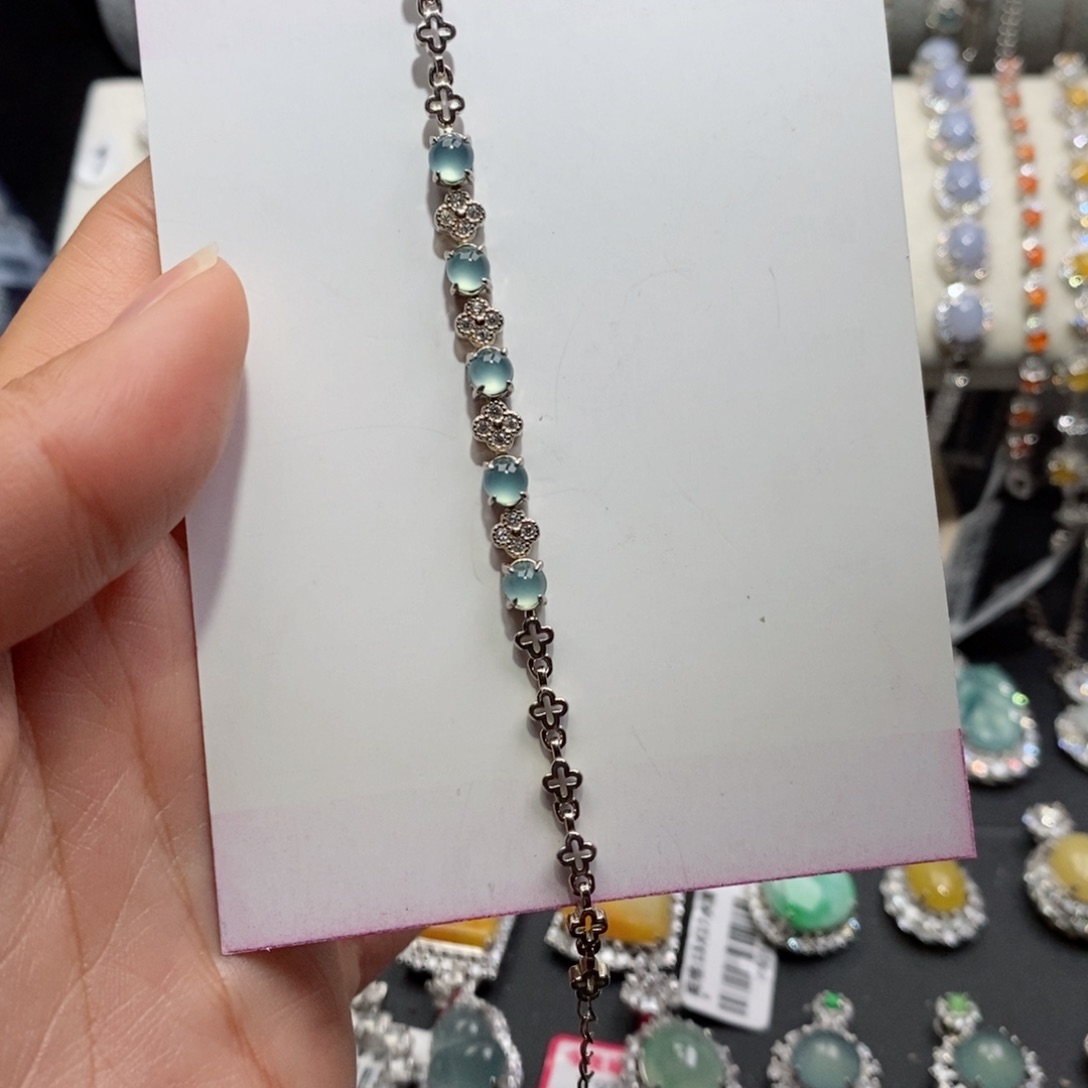 翡翠手链银S925镶嵌ヤ****Οc c c