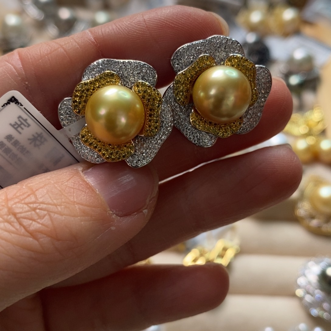 海水珍珠耳饰银S925镶嵌