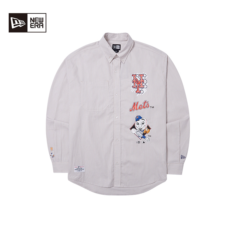 NEW ERA纽亦华春夏百搭休闲学院风条纹衬衫情侣简约刺绣百搭潮