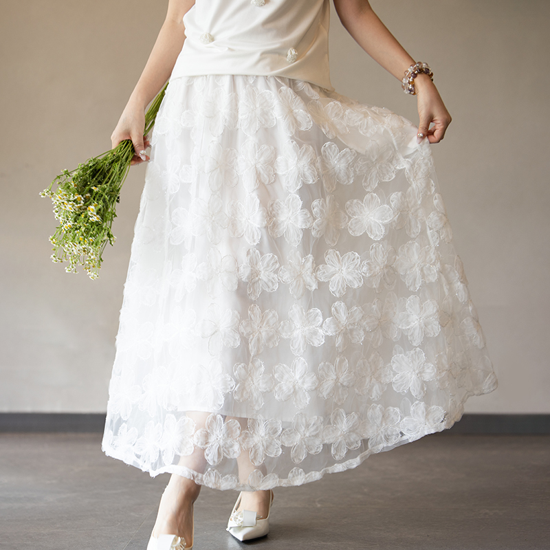 Z628时尚百搭气质蕾丝半身裙百褶夏季长款显瘦半身裙