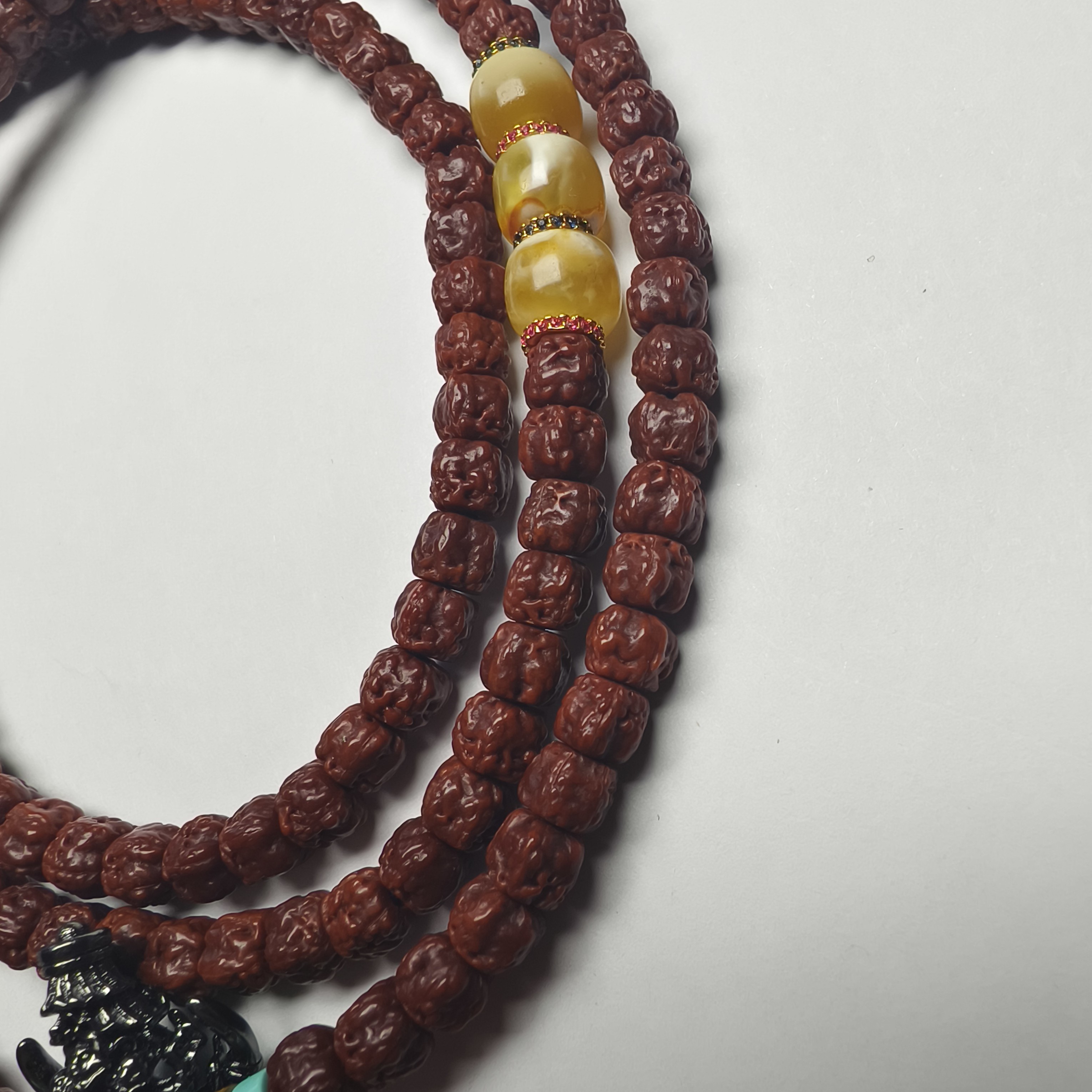 108佛手菩提脖挂，大包浆全玉化，精工归圆