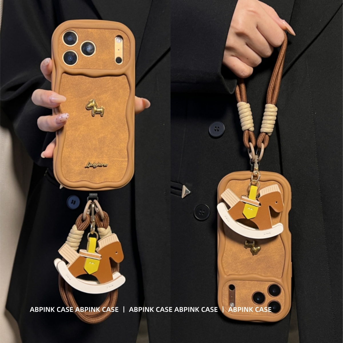 棕底美拉德金属字母小马适用iPhone17ProMax苹果16promax手机壳15