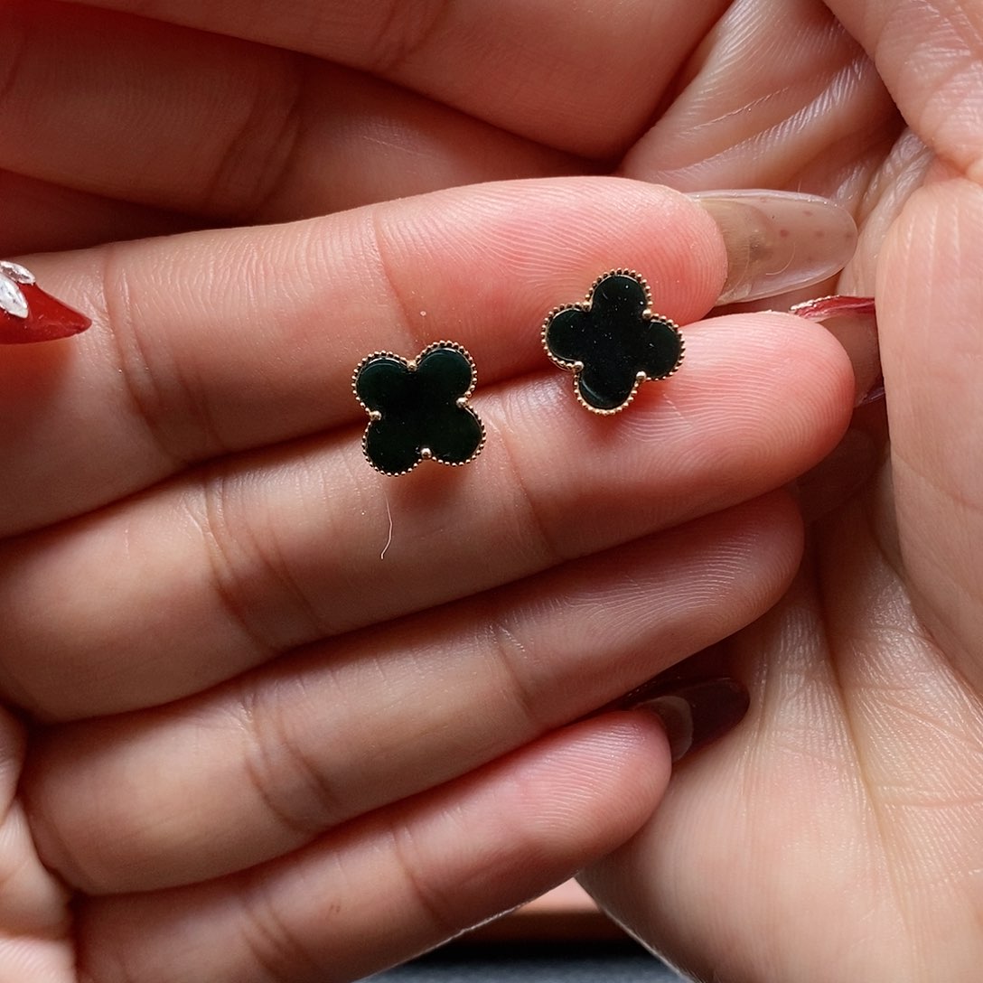 翡翠耳饰18K金镶嵌墨翠