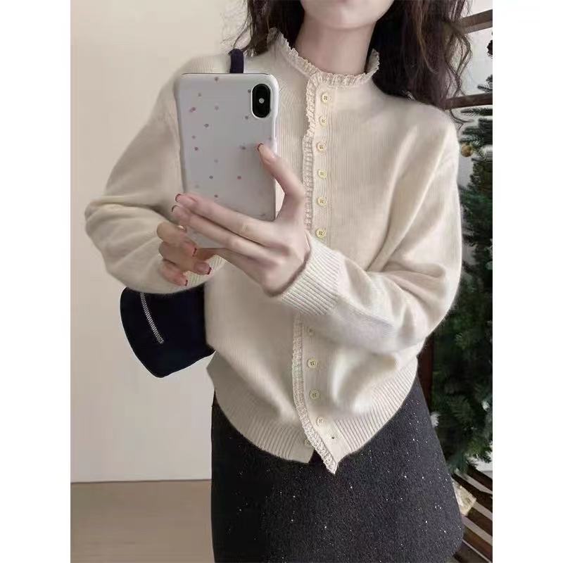 13长袖上衣小金扣韩系针织开衫小香风