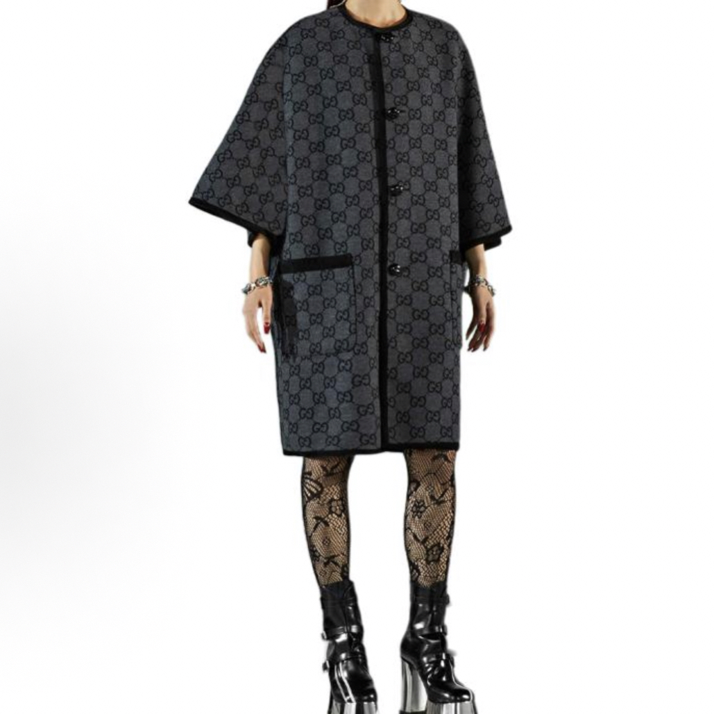 99新 GUCCI/古驰  双面穿单排扣中长款大衣黑色/B02654/剪标/42/