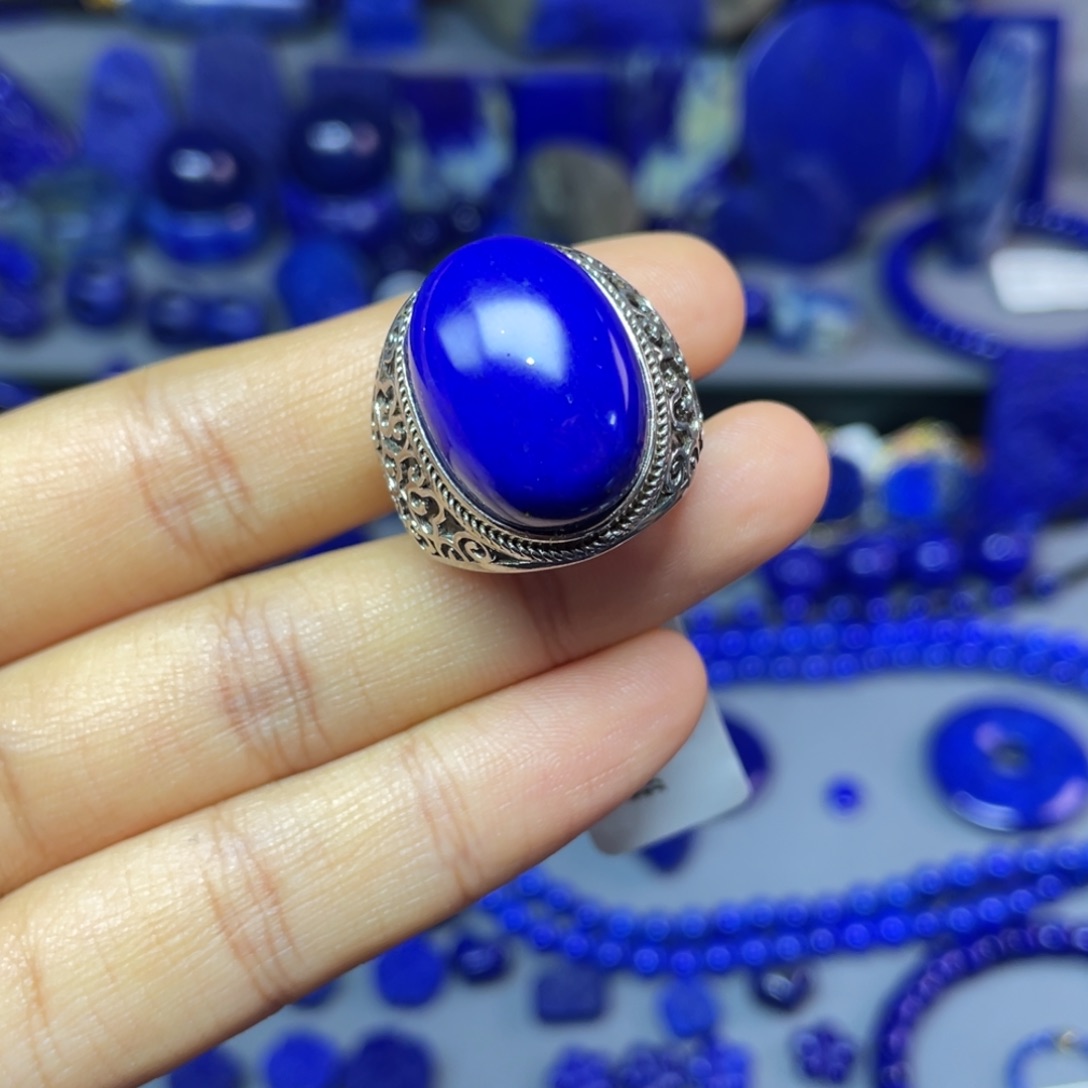 青金石银S925镶嵌戒指（可调节）