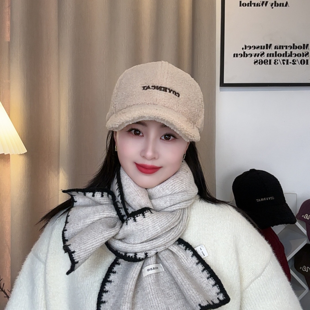 秋冬新款帽子女羊羔绒棒球帽加绒加厚保暖显脸小毛绒超柔布鸭舌帽