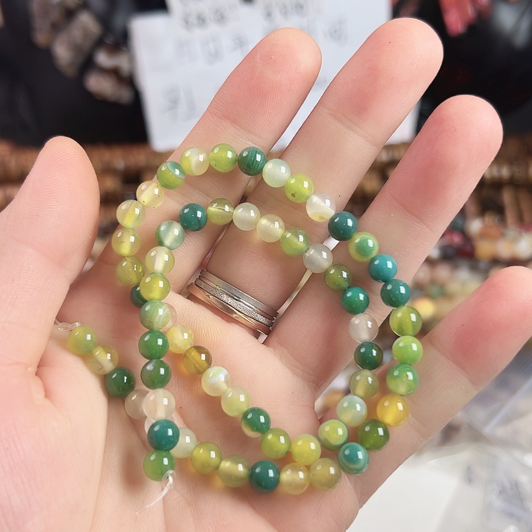 玛瑙/玉髓合金珠宝半成品L43，糖果色玛瑙圆珠一条6mm