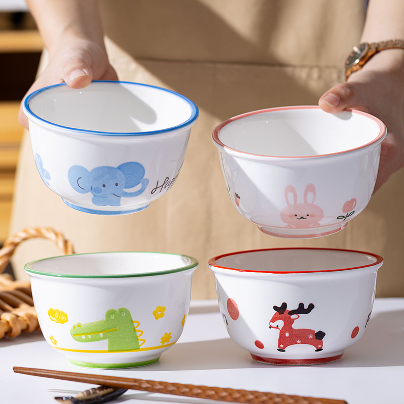 动物甜心 4.5英寸釉下彩米饭碗 陶瓷网红款家用饭碗