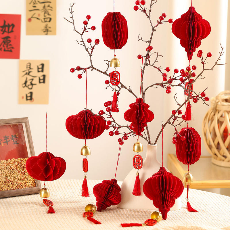 2026新款马年蜂窝灯笼挂饰新年绿植装饰品元旦场景氛围布置小挂件