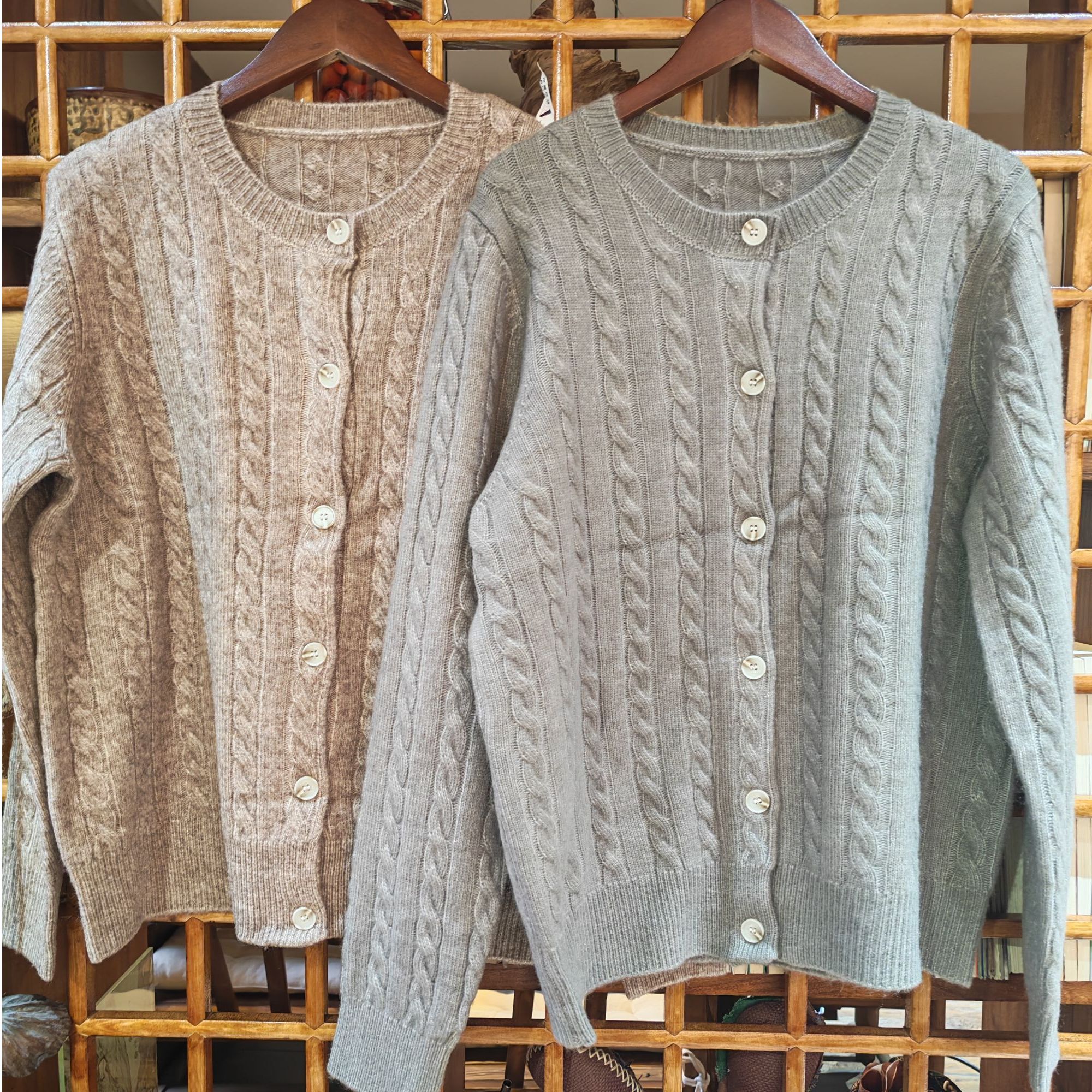 棉叙布衣分享麻花休闲针织开衫