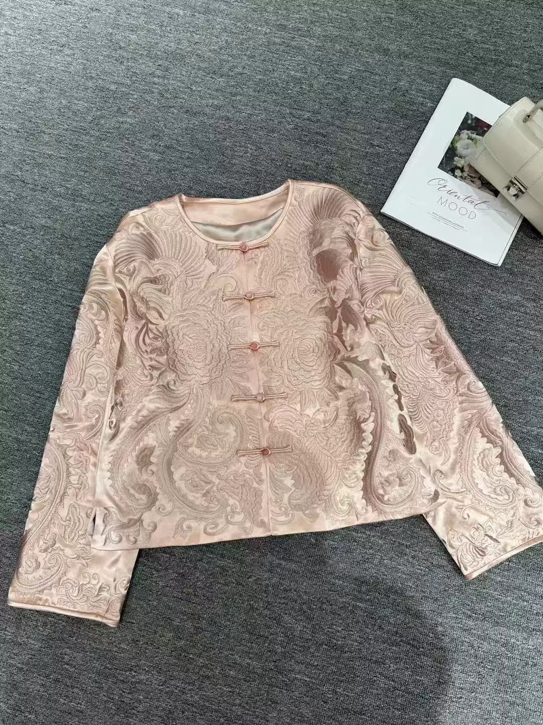 【凤穿牡丹】新中式国风盘扣设计师款印花圆领网红复古单面外套8825