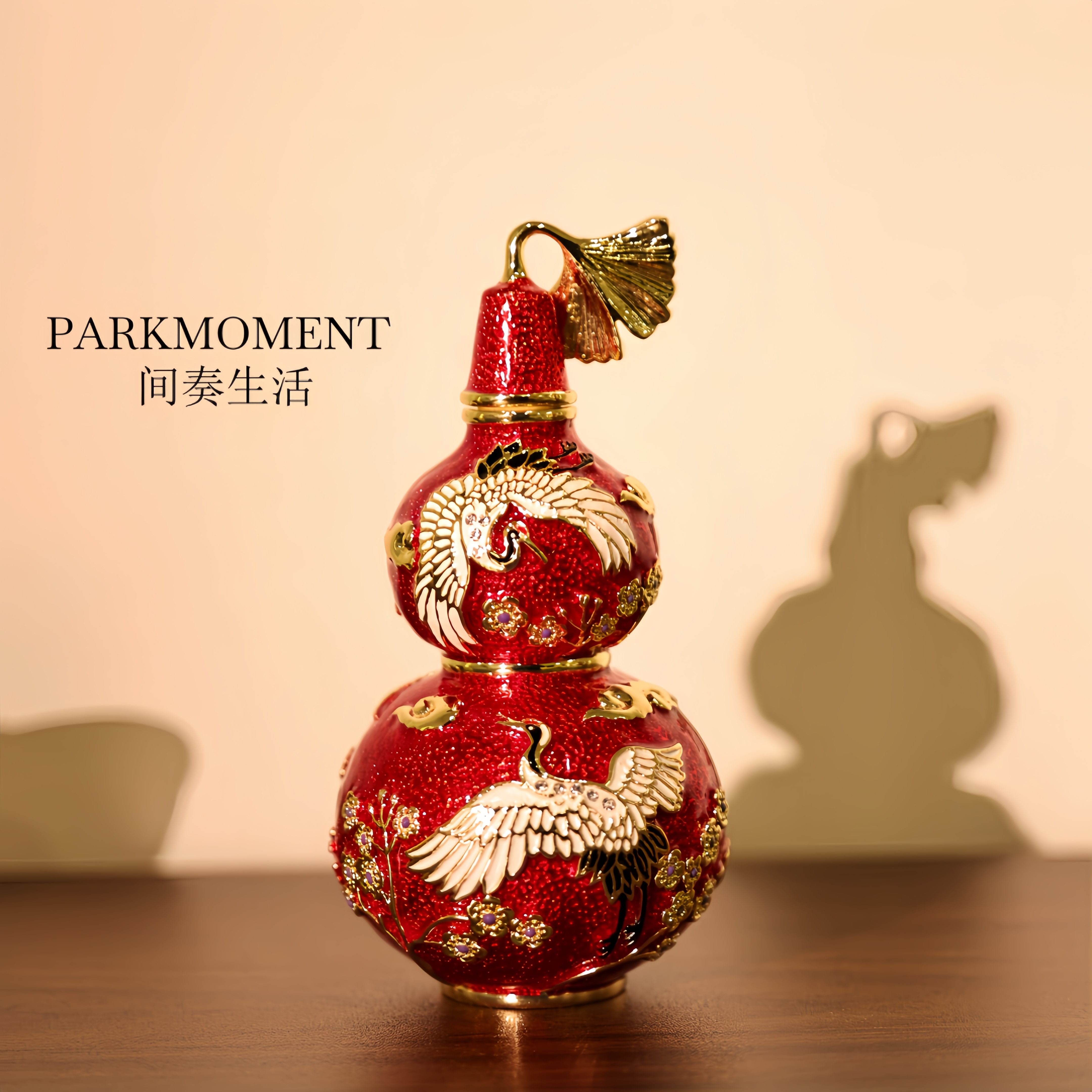 新中式珐琅彩非遗手工艺合金仙鹤葫芦创意家居装饰摆件小号