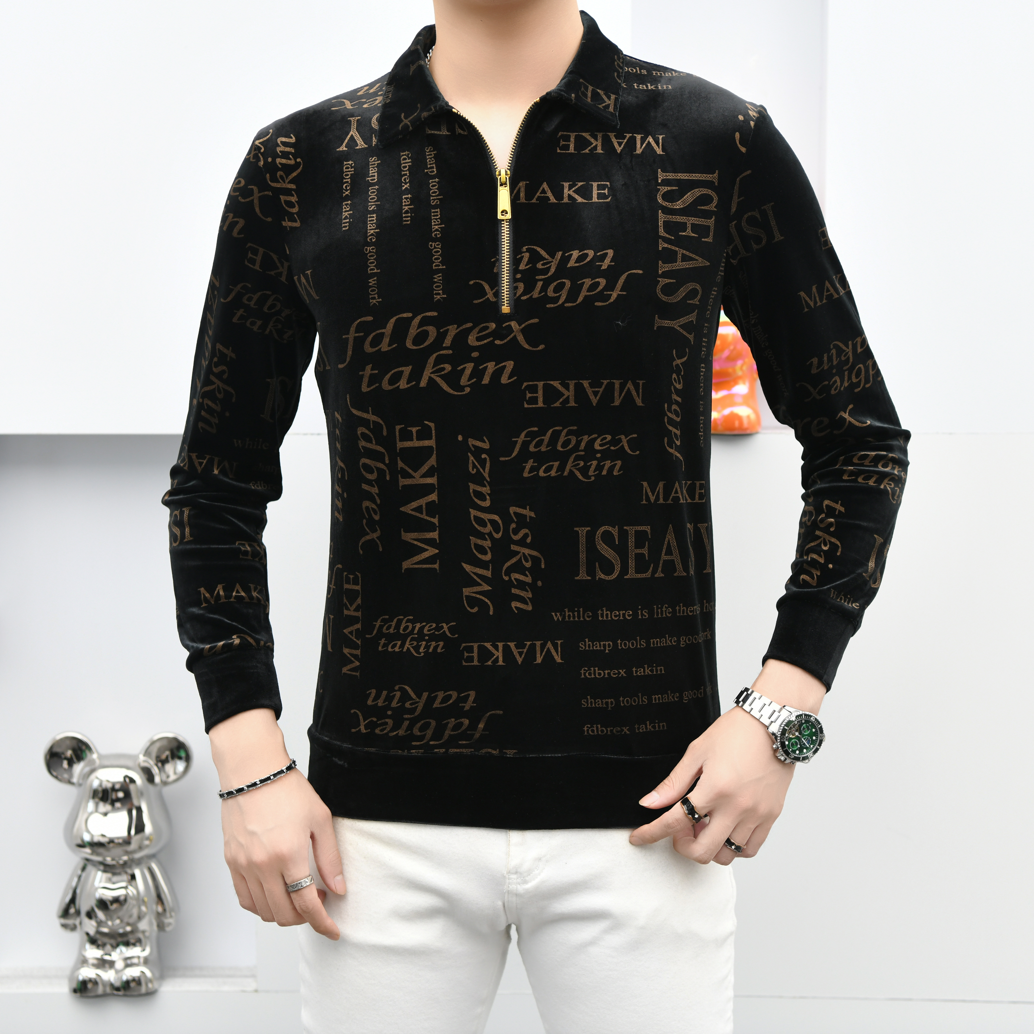 浩哥欧货男士长袖洋气上衣休闲春秋半拉链网红百搭潮流轻奢修身