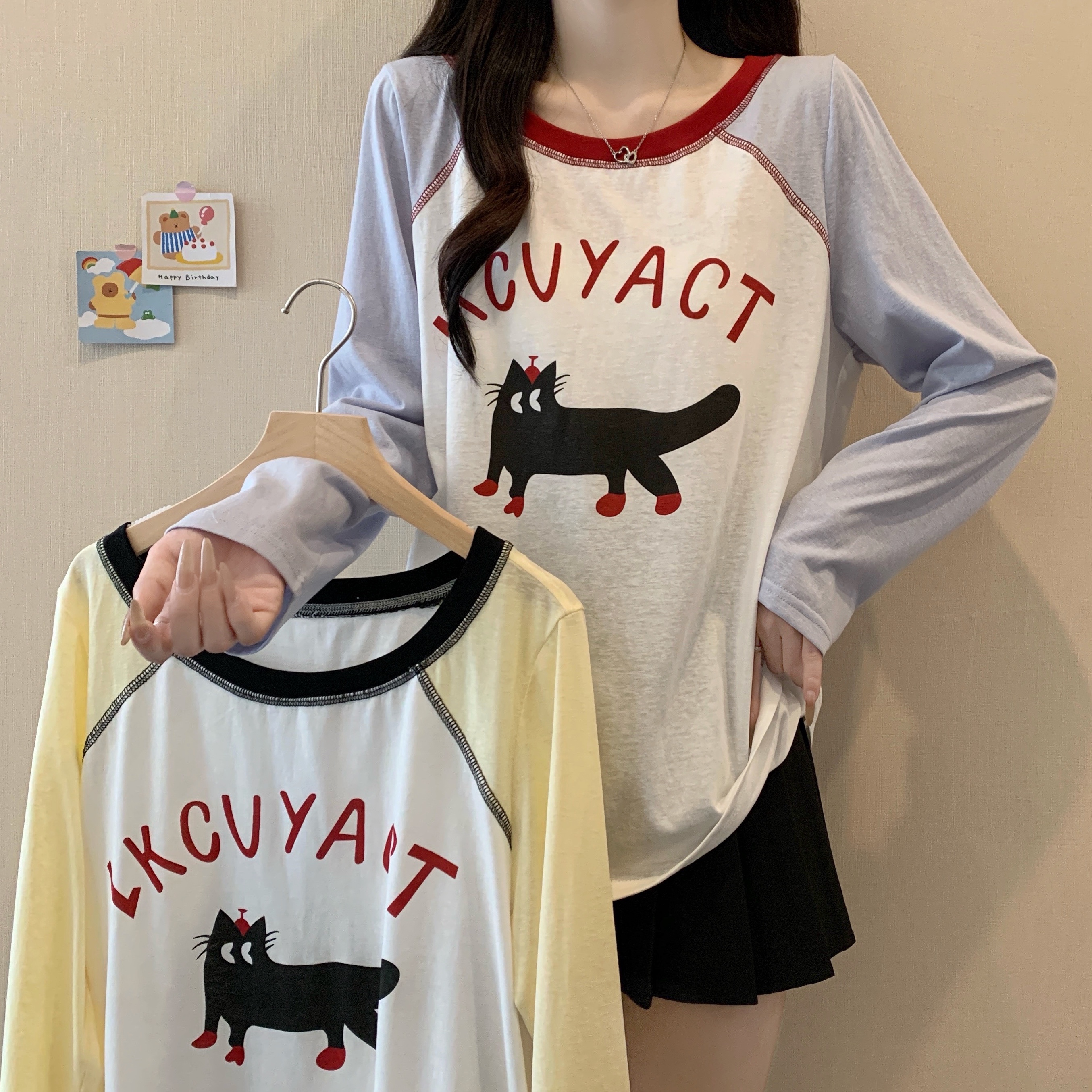 【涵胖胖】Q2025大码女装新款时尚卡通长袖T恤夏季罩衫3228