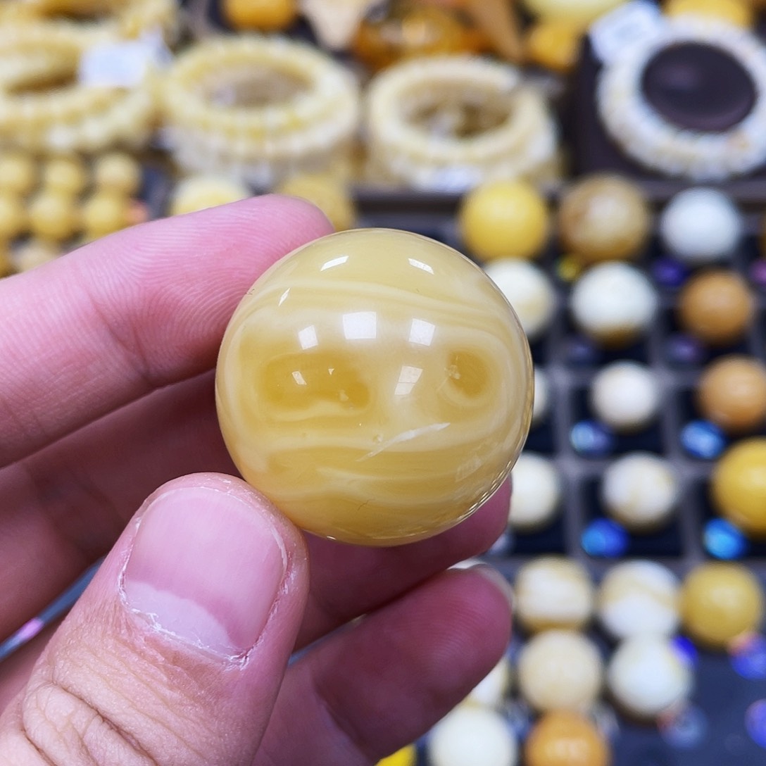 蜜蜡珠宝奇石未镶嵌29.5mm拉丝天眼款｜圆珠·段掌柜
