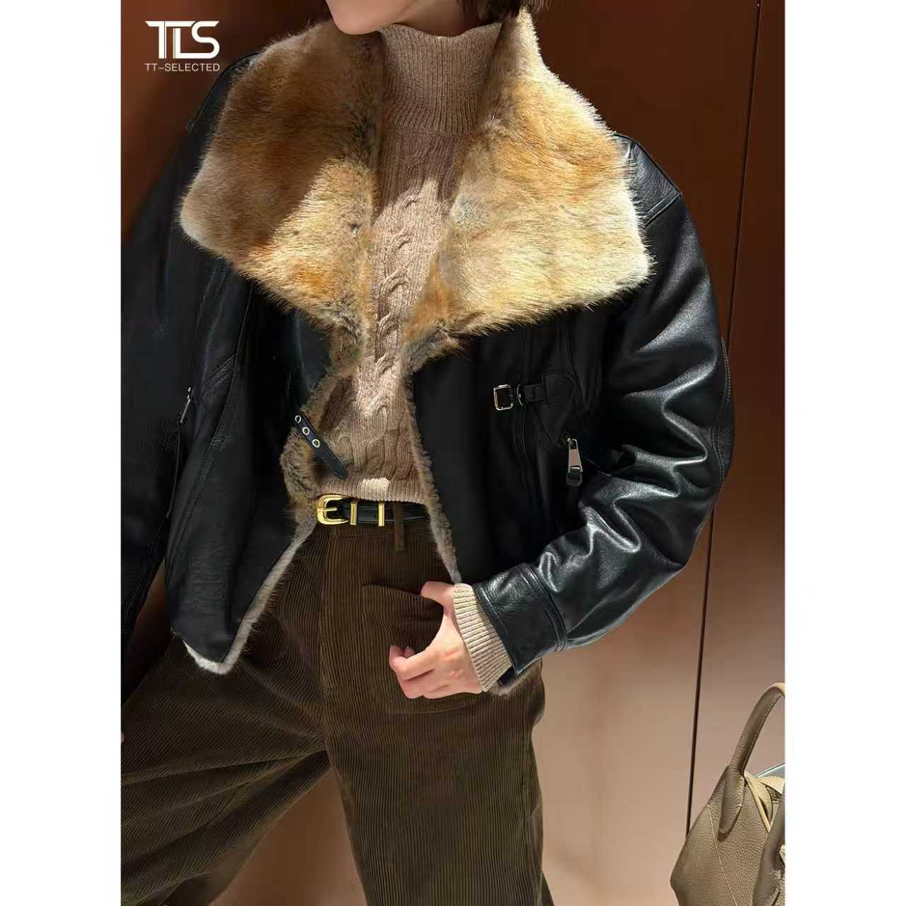 TT【旧金山】真皮头层油蜡绵羊皮青跟貂90白鹅绒加厚羽绒服390793