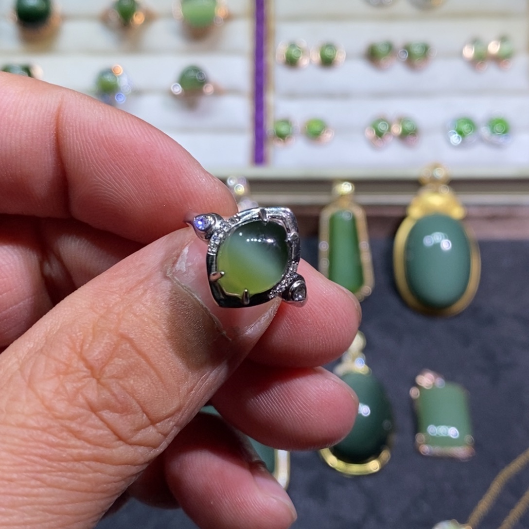 和田玉（碧玉）戒指银S925镶嵌