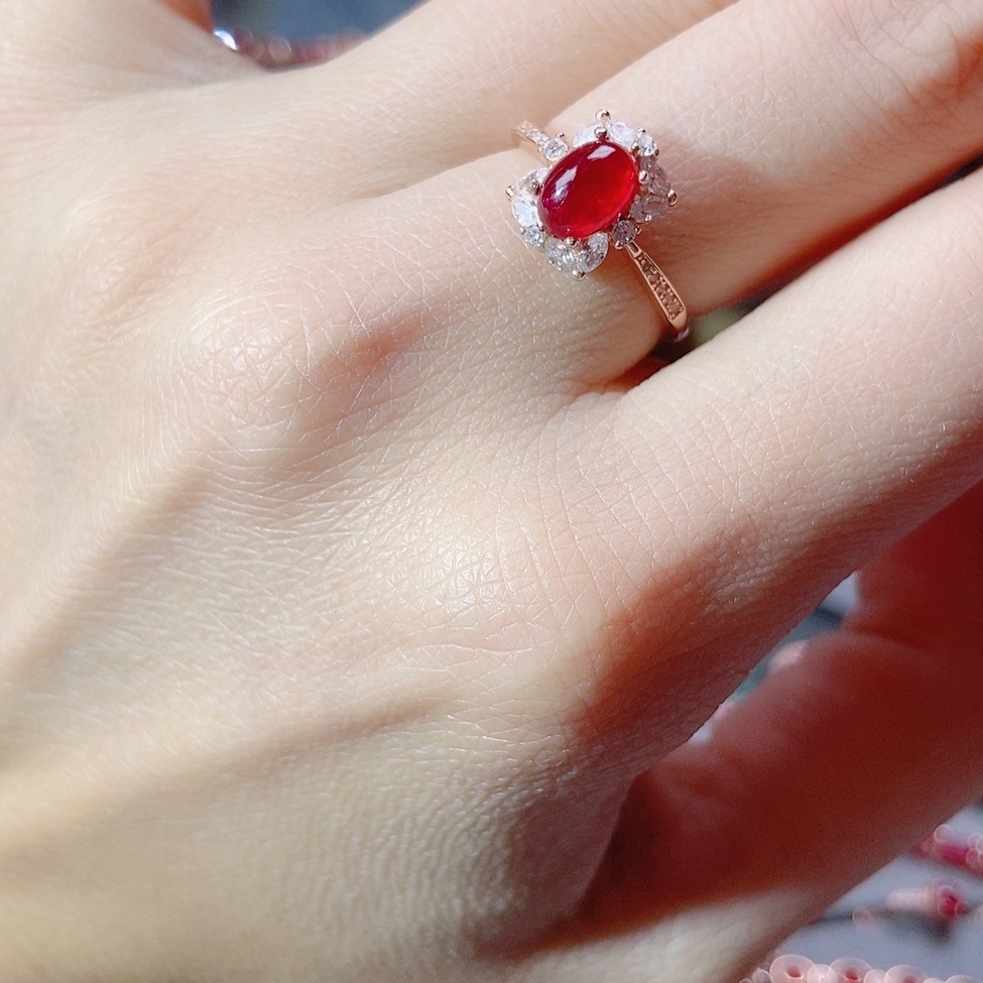 红宝石戒指银S925镶嵌