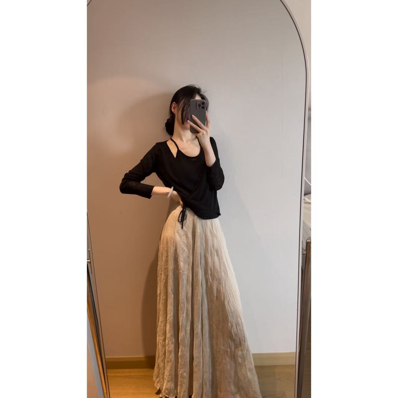 【暮色2】极简小众侧拉链压褶半身裙