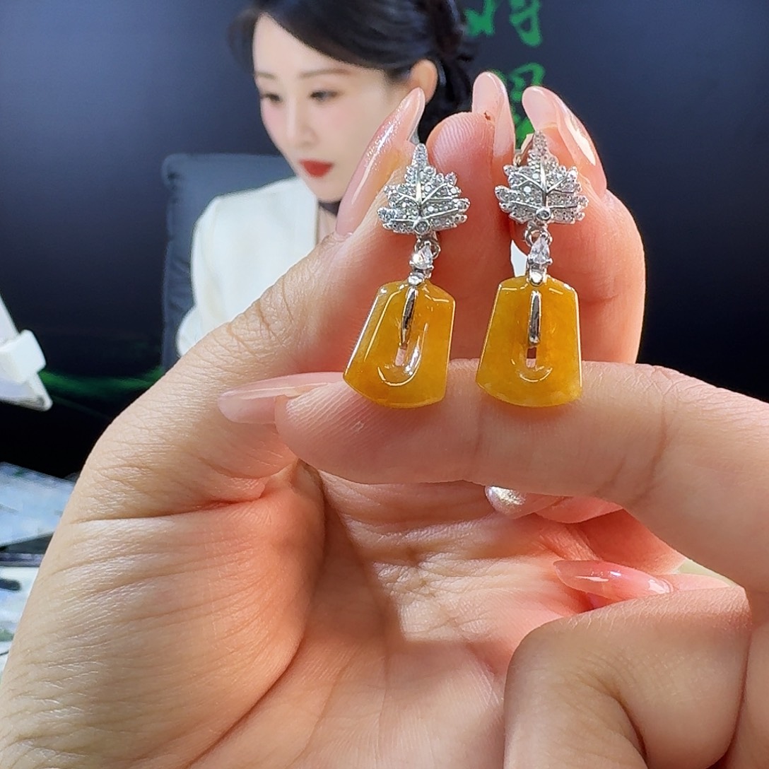 翡翠银S925镶嵌耳饰925镶嵌