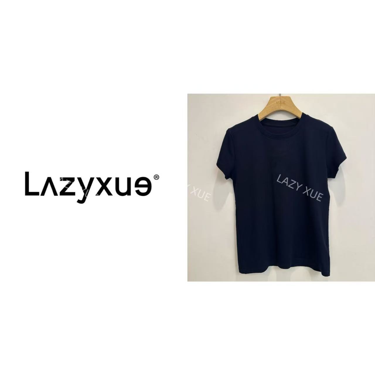 LAZYXUE薛懒懒/“010”时尚休闲百搭夏季春夏植绒小标圆领T恤 A338