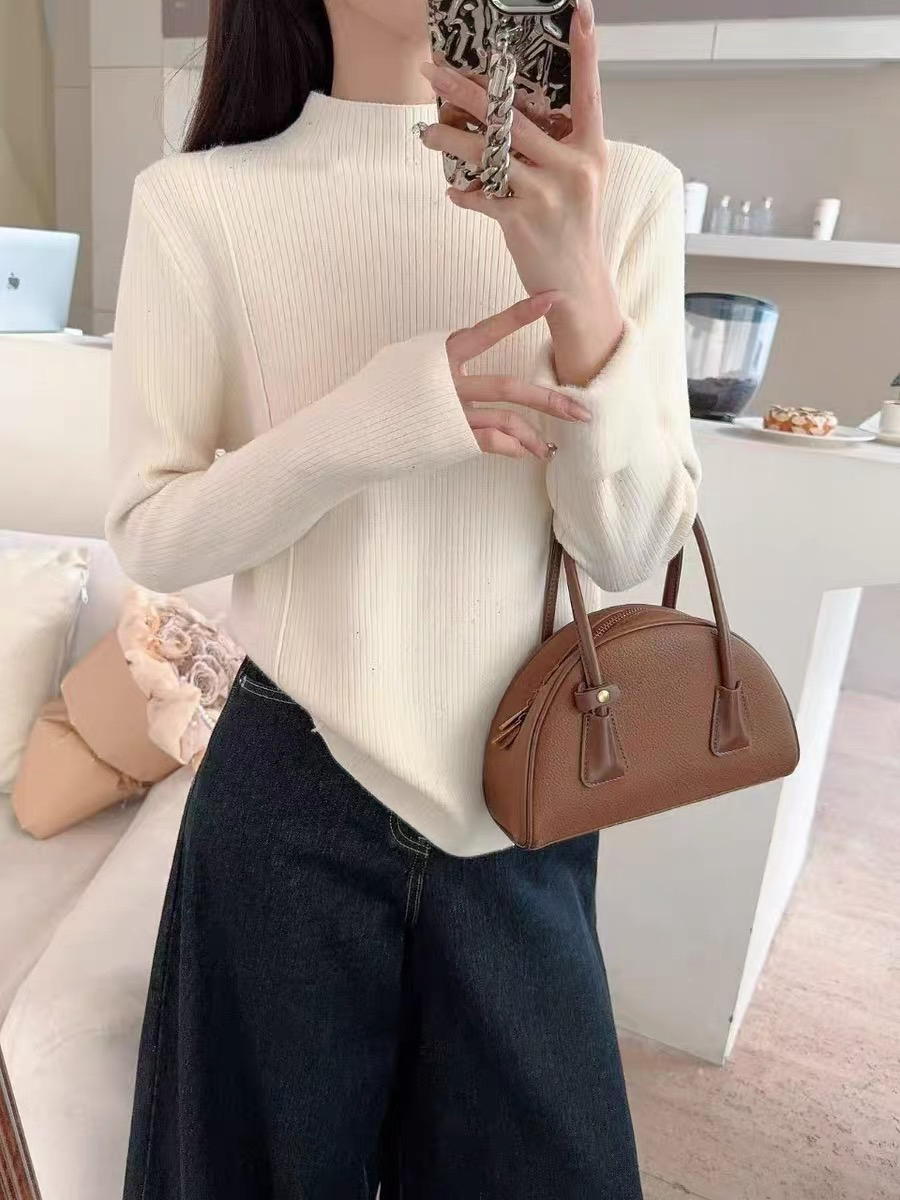 7159时尚百搭纯色套头长袖一体绒打底毛衣上衣